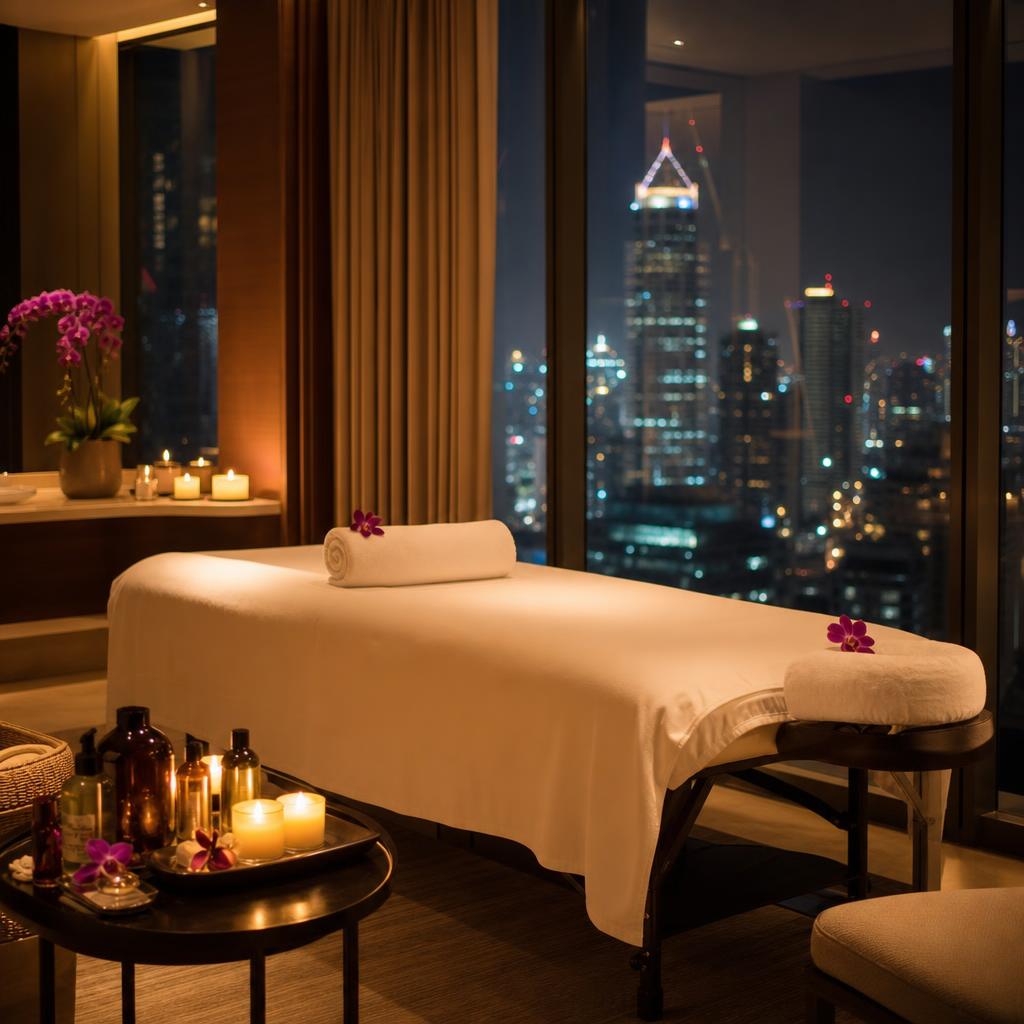 Massage bed prepared with fresh towels in a Bangkok hotel room